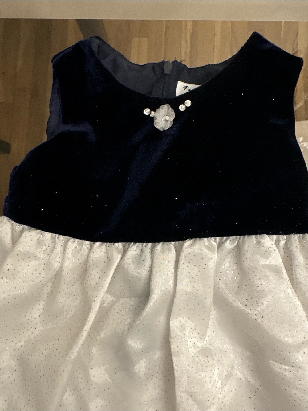 Girls Navy and White Velvet Party Dress with Sparkle Skirt size 4t